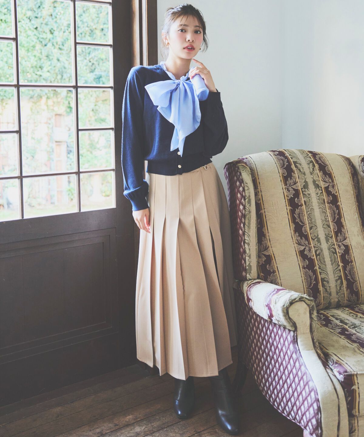 アンドクチュール「異素材リボンニットカーディガン」|カーディガン|