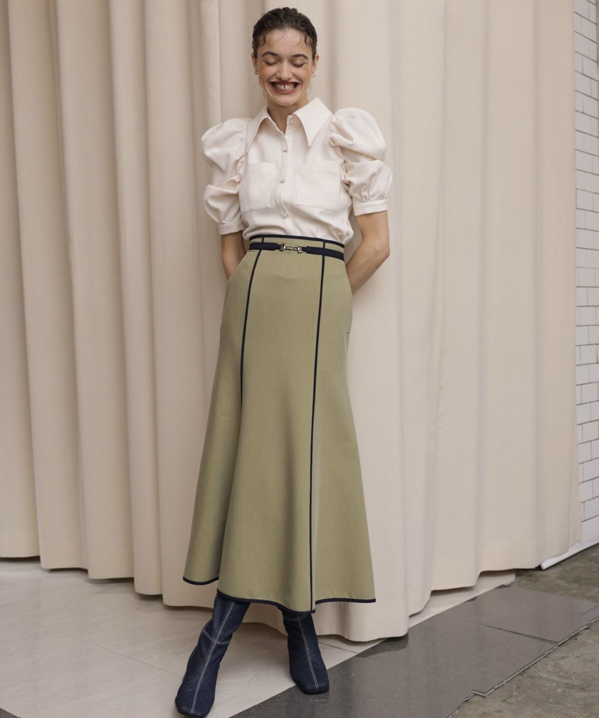 REDYAZEL「パワーショルダー襟付きブラウス」|シャツ・ブラウス|