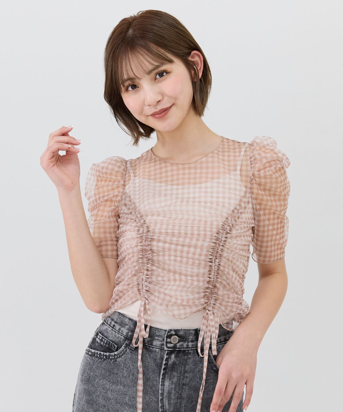 REDYAZEL「ギンガムチェックチュールトップス」|シャツ・ブラウス|