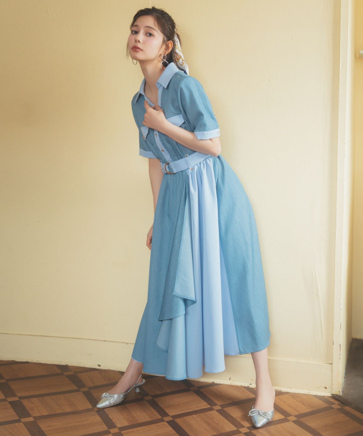 REDYAZEL「バイカラーアシメフリルシャツワンピース」|ワンピース|