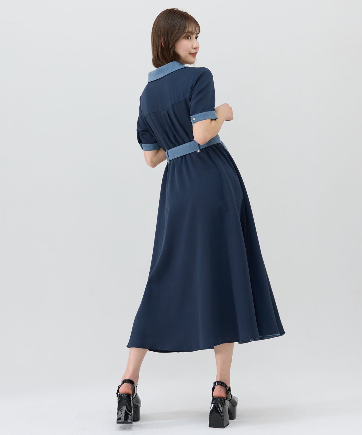 REDYAZEL「バイカラーアシメフリルシャツワンピース」|ワンピース|