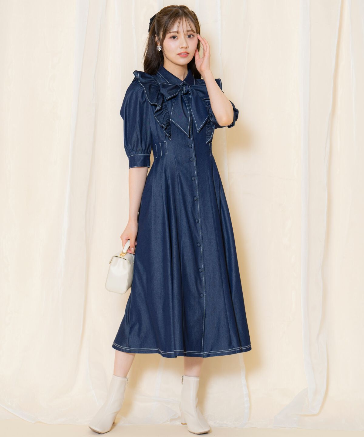 WILLSELECTION「タックウエストフリルシャツワンピース」|ワンピース|ネイビー