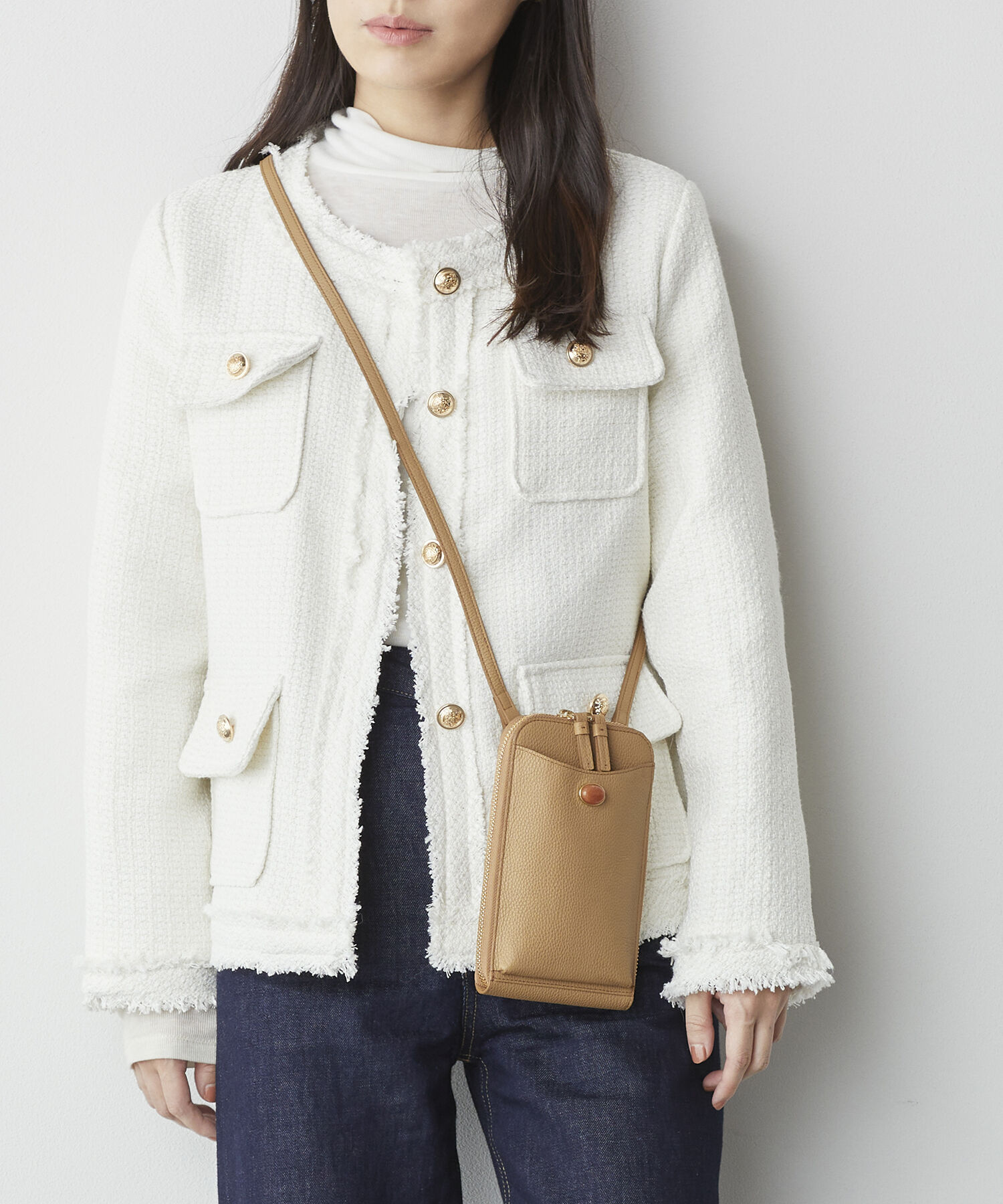 TOPKAPI 「【TOPKAPI】 gemdrops ジェムドロップ ミニエンボスレザー 天然石 スマホショルダー」|トートバッグ|キャメル