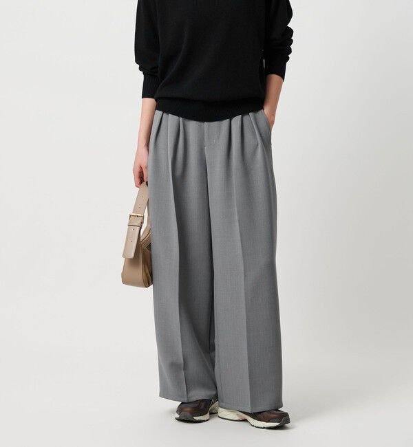 BEAUTY&YOUTH UNITED ARROWS「【WEB限定 Wardrobe DAILY MINIMAL】ウールライク ランダムタック ワイドパンツ ウォッシャブル」|スラックス|MD.GRAY