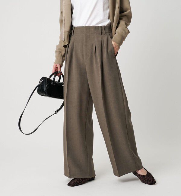 BEAUTY&YOUTH UNITED ARROWS「【WEB限定 Wardrobe DAILY MINIMAL】ウールライク ランダムタック ワイドパンツ ウォッシャブル」|スラックス|