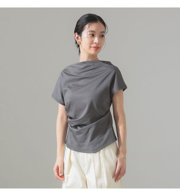 Demi-Luxe BEAMS 「アシンメトリーヘム ハーフスリーブ プルオーバー」|Tシャツ・カットソー|CHARCOAL.GREY