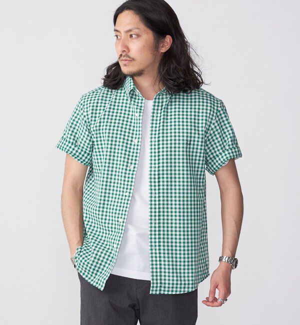 SHIPS「【WEB限定】SHIPS: 防シワ・吸水速乾 Drymix(R) ギンガムチェック パナマ シャツ」|シャツ・ブラウス|グリーン