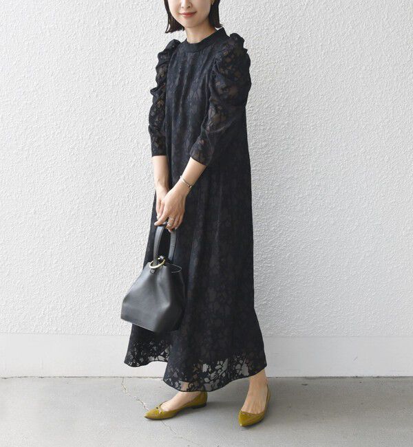 SHIPS for women「little black:2WAY ギャザー オパール レース ワンピース」|ドレス|