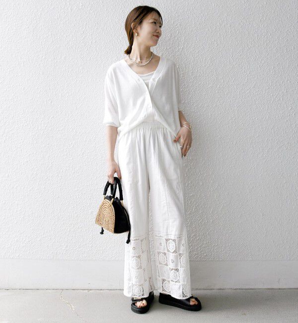 SHIPS any「SHIPS any:〈手洗い可能〉リネン ミックス Vネック ショート シアー カーディガン」|カーディガン|