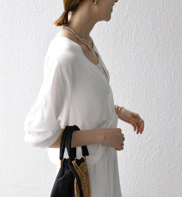 SHIPS any「SHIPS any:〈手洗い可能〉リネン ミックス Vネック ショート シアー カーディガン」|カーディガン|