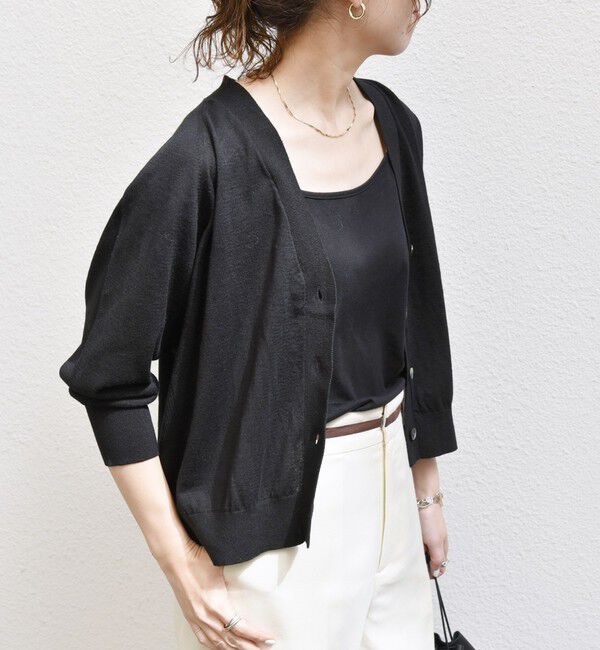 SHIPS any「SHIPS any:〈手洗い可能〉リネン ミックス Vネック ショート シアー カーディガン」|カーディガン|