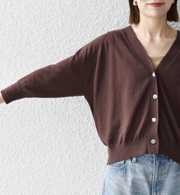 SHIPS any「SHIPS any:〈手洗い可能〉リネン ミックス Vネック ショート シアー カーディガン」|カーディガン|