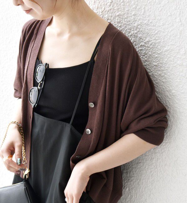 SHIPS any「SHIPS any:〈手洗い可能〉リネン ミックス Vネック ショート シアー カーディガン」|カーディガン|