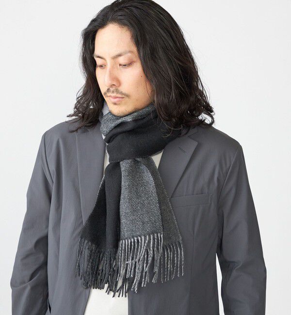 SHIPS「SHIPS: パネル カシミヤ ダブルフェイス マフラー」|ストール|ブラック