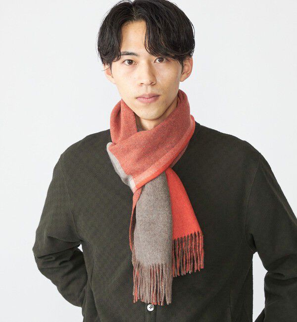 SHIPS「SHIPS: パネル カシミヤ ダブルフェイス マフラー」|ストール|オレンジ