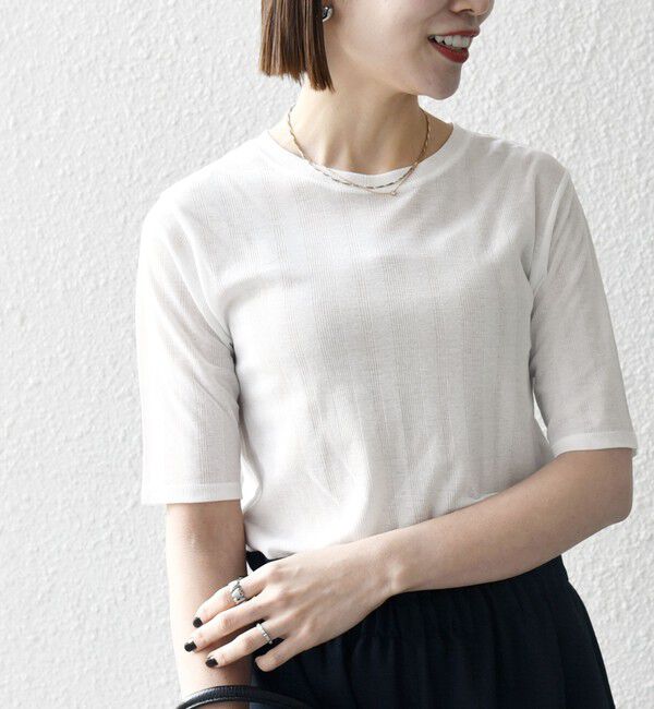 SHIPS any「SHIPS any:〈洗濯機可能〉シアー リブ ハーフ スリーブ クルーネック TEE」|Tシャツ・カットソー|ホワイト