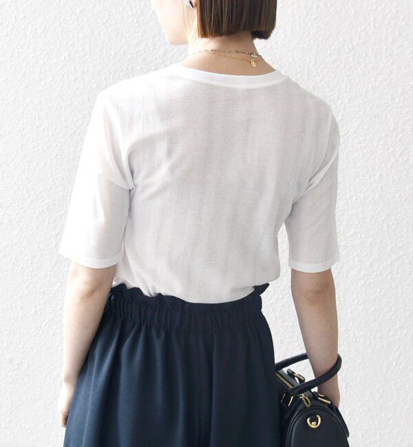 SHIPS any「SHIPS any:〈洗濯機可能〉シアー リブ ハーフ スリーブ クルーネック TEE」|Tシャツ・カットソー|