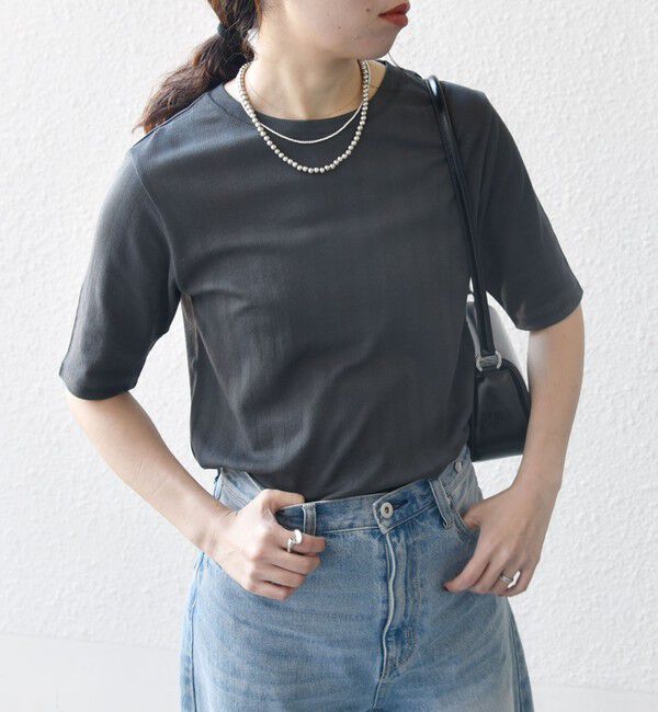 SHIPS any「SHIPS any:〈洗濯機可能〉シアー リブ ハーフ スリーブ クルーネック TEE」|Tシャツ・カットソー|