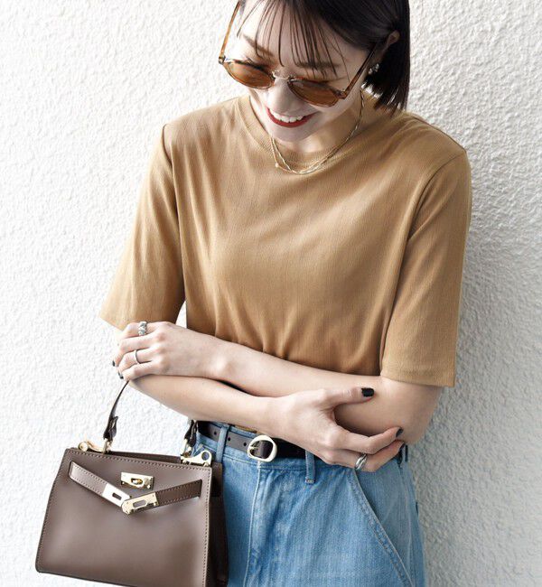 SHIPS any「SHIPS any:〈洗濯機可能〉シアー リブ ハーフ スリーブ クルーネック TEE」|Tシャツ・カットソー|キャメル