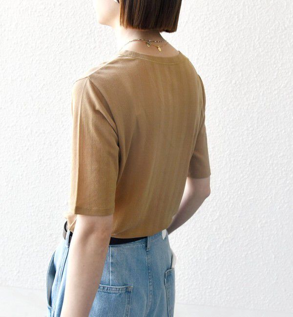 SHIPS any「SHIPS any:〈洗濯機可能〉シアー リブ ハーフ スリーブ クルーネック TEE」|Tシャツ・カットソー|