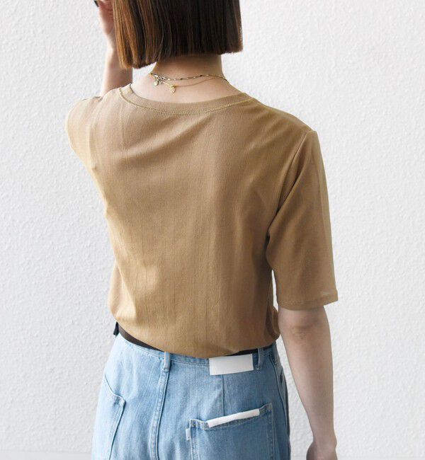 SHIPS any「SHIPS any:〈洗濯機可能〉シアー リブ ハーフ スリーブ クルーネック TEE」|Tシャツ・カットソー|