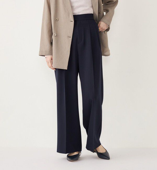SHIPS Colors 「SHIPS Colors:〈手洗い可能〉 メランジ タック ワイドパンツ」|その他|ネイビー