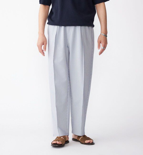 SHIPS「SHIPS: COOLMAX(R) シアサッカー ピンタック ワイド パンツ」|その他|ブルー