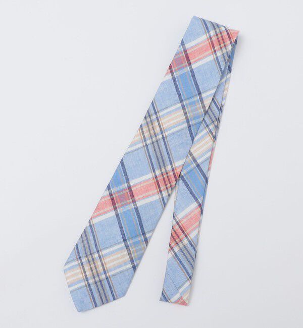 SHIPS「BREUER: リネン マドラス チェック ネクタイ」|ネクタイ・蝶ネクタイ|ライトブルー