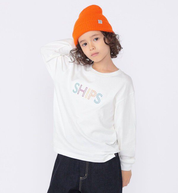 SHIPS KIDS「SHIPS KIDS:100～130cm/刺繍 ロゴ ロングスリーブ Tシャツ」|Tシャツ・カットソー|