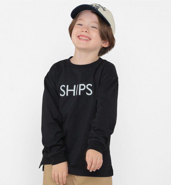 SHIPS KIDS「SHIPS KIDS:100～130cm/刺繍 ロゴ ロングスリーブ Tシャツ」|Tシャツ・カットソー|ブラック