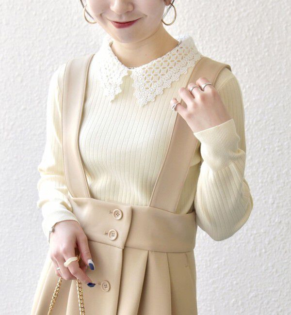 SHIPS any「《予約》SHIPS any:〈手洗い可能〉2WAY レース カラー リブ ニット プルオーバー」|ニット・セーター|