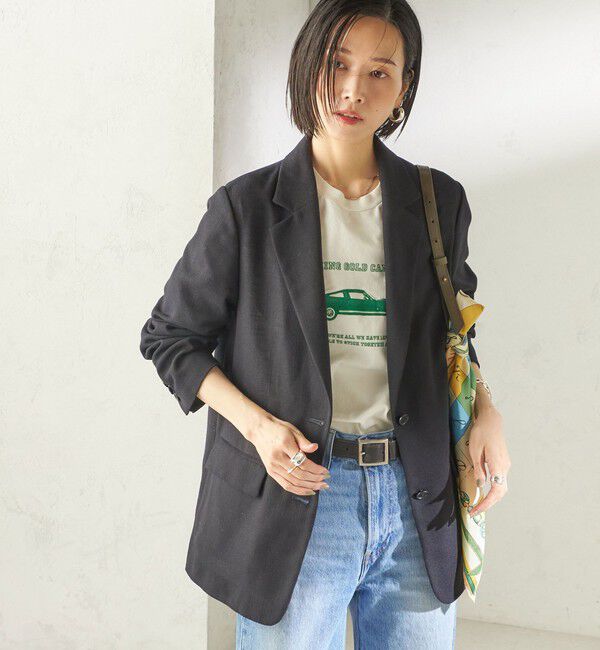 SHIPS for women「《予約》〈吸水速乾・手洗い可能〉麻調 ドンゴロス 2釦 ジャケット」|テーラードジャケット|ネイビー