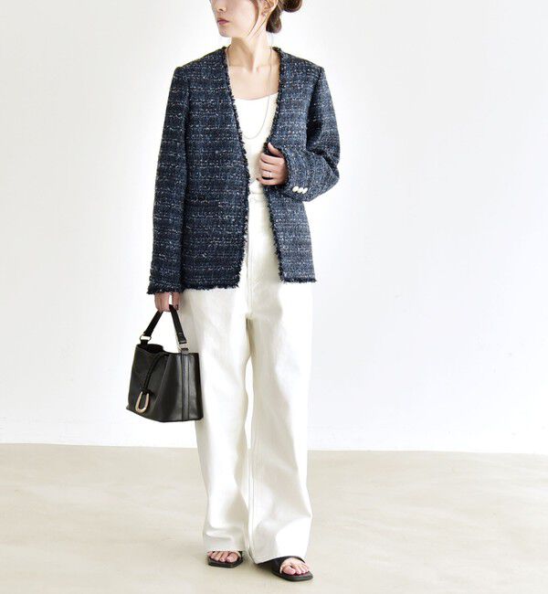 quaranciel「《予約》quaranciel: ツイード ノーラペル フリンジ ジャケット」|ノーカラージャケット|