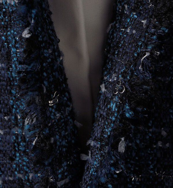 quaranciel「《予約》quaranciel: ツイード ノーラペル フリンジ ジャケット」|ノーカラージャケット|