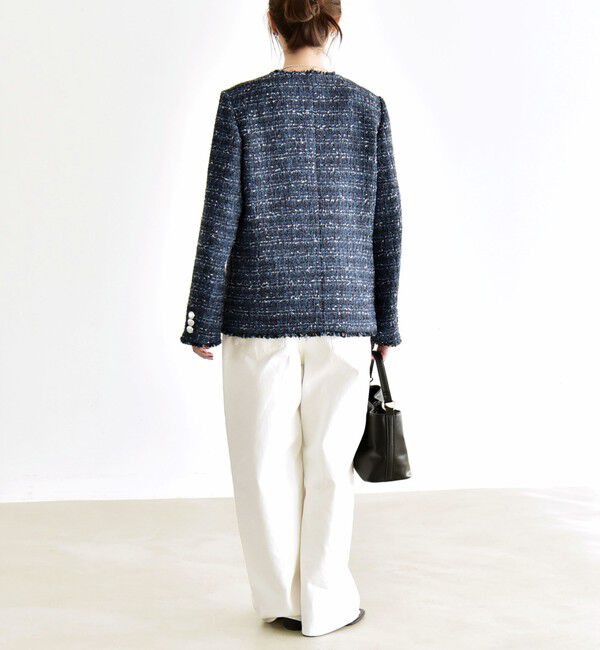 quaranciel「《予約》quaranciel: ツイード ノーラペル フリンジ ジャケット」|ノーカラージャケット|