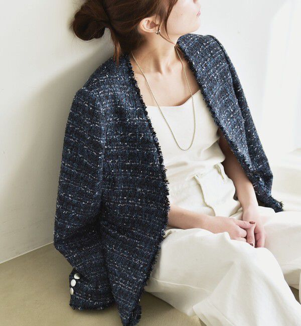 quaranciel「《予約》quaranciel: ツイード ノーラペル フリンジ ジャケット」|ノーカラージャケット|