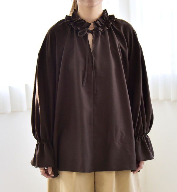 quaranciel「《予約》quaranciel:〈洗濯機可能〉フリルカラー リボン ロングスリーブ ブラウス」|シャツ・ブラウス|