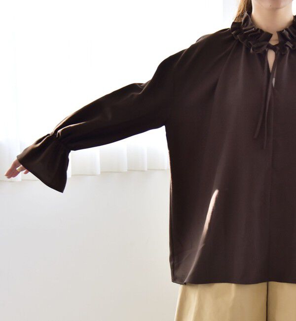 quaranciel「《予約》quaranciel:〈洗濯機可能〉フリルカラー リボン ロングスリーブ ブラウス」|シャツ・ブラウス|