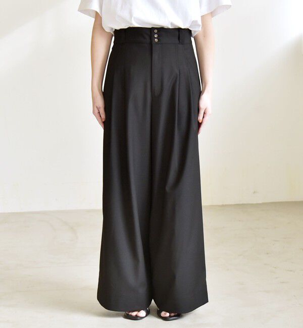 quaranciel「《予約》quaranciel:〈洗濯機可能〉ハイウエスト ボタン 2タック ワイド パンツ」|その他|