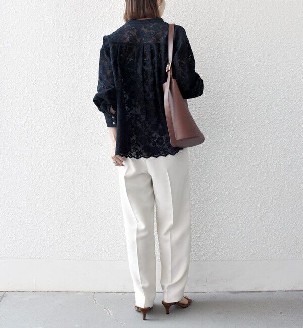 SHIPS any「《予約》SHIPS any:〈手洗い可能〉フラワー メッシュ レース バンドカラー タック シャツ」|シャツ・ブラウス|