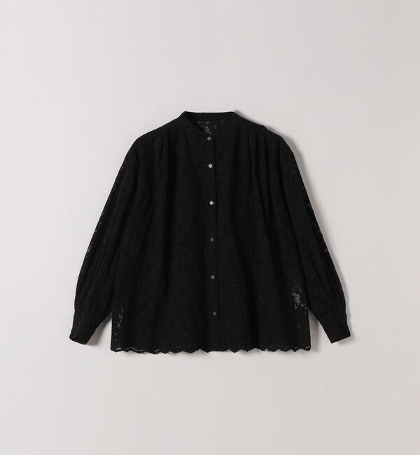 SHIPS any「《予約》SHIPS any:〈手洗い可能〉フラワー メッシュ レース バンドカラー タック シャツ」|シャツ・ブラウス|