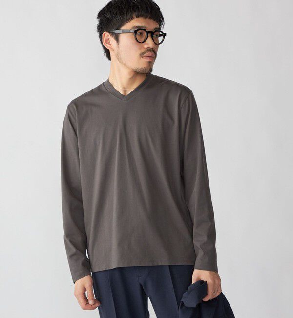 SHIPS「【WEB限定】SHIPS:〈手洗い可能/抗菌/防臭〉シルケット ビズ Vネック ロングスリーブ」|Tシャツ・カットソー|