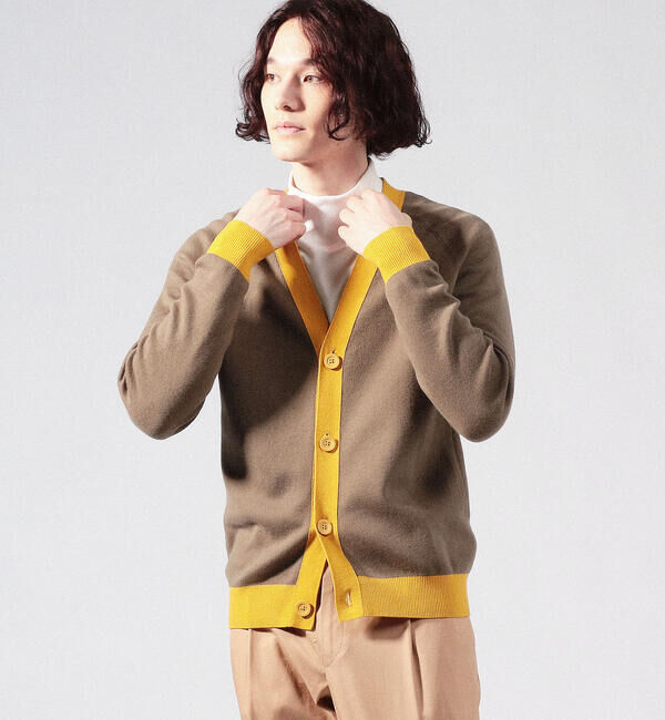 CABaN コットンカシミヤ バイカラーVネックカーディガン（CABaN