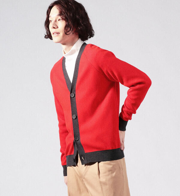 CABaN コットンカシミヤ バイカラーVネックカーディガン（CABaN