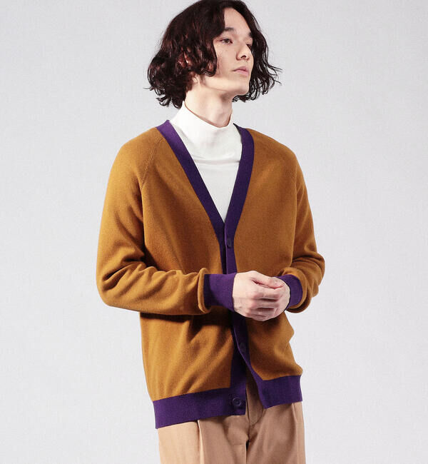 CABaN コットンカシミヤ バイカラーVネックカーディガン（CABaN