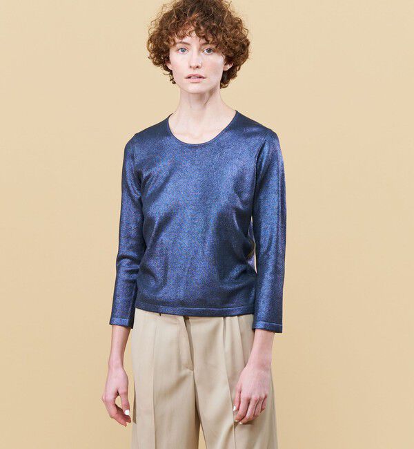 DES PRES「シルクホイルプリント クルーネックプルオーバー」|ニット・セーター|