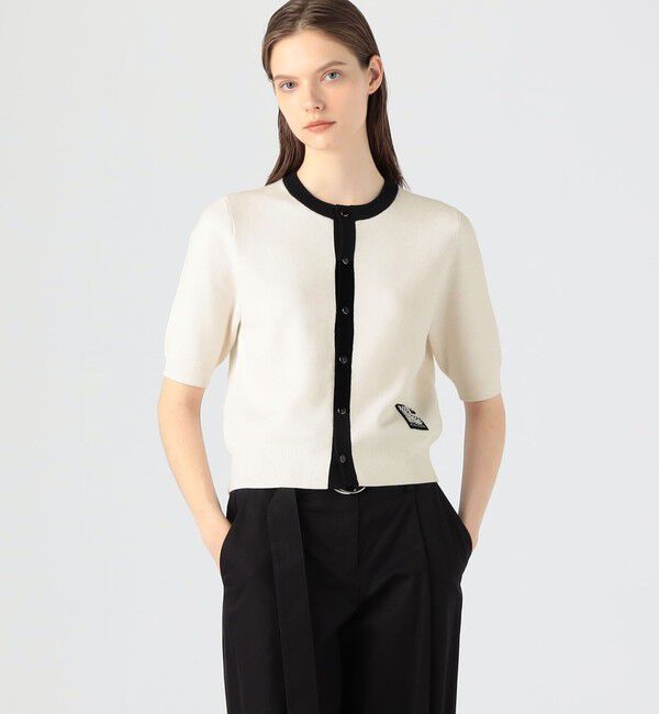 CABaN コットンカシミヤ バイカラーハーフスリーブカーディガン グレー コットンカシミヤ バイカラーハーフスリーブカーディガン（CABaN