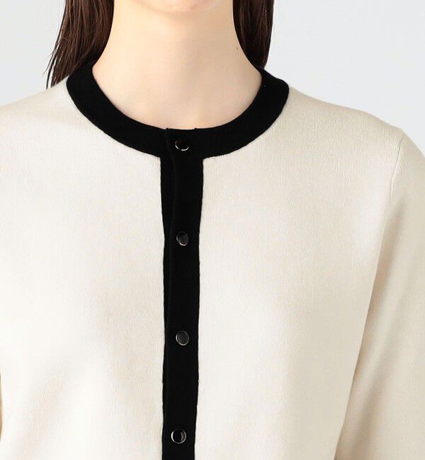 美品✨キャバン クルーネックハーフスリーブカーディガン フリー 白 バイカラー コットンカシミヤ バイカラーハーフスリーブカーディガン（CABaN