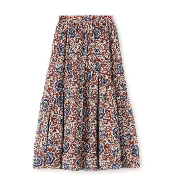 SOULEIADO「ポリエステルプリント ティアードマキシスカート」|フレア|46 ブラウン系