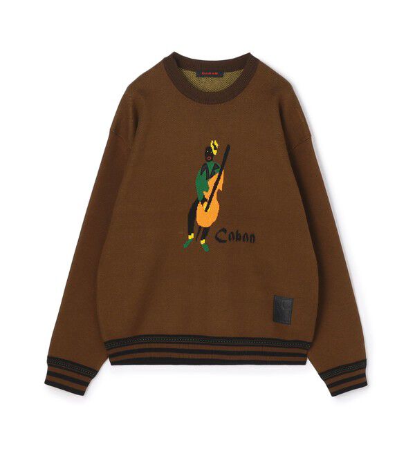 CABaN「CABaN コットンカシミヤジャカード JAZZ WOODBASE クルーネックプルオーバー」|ニット・セーター|46 ブラウン系